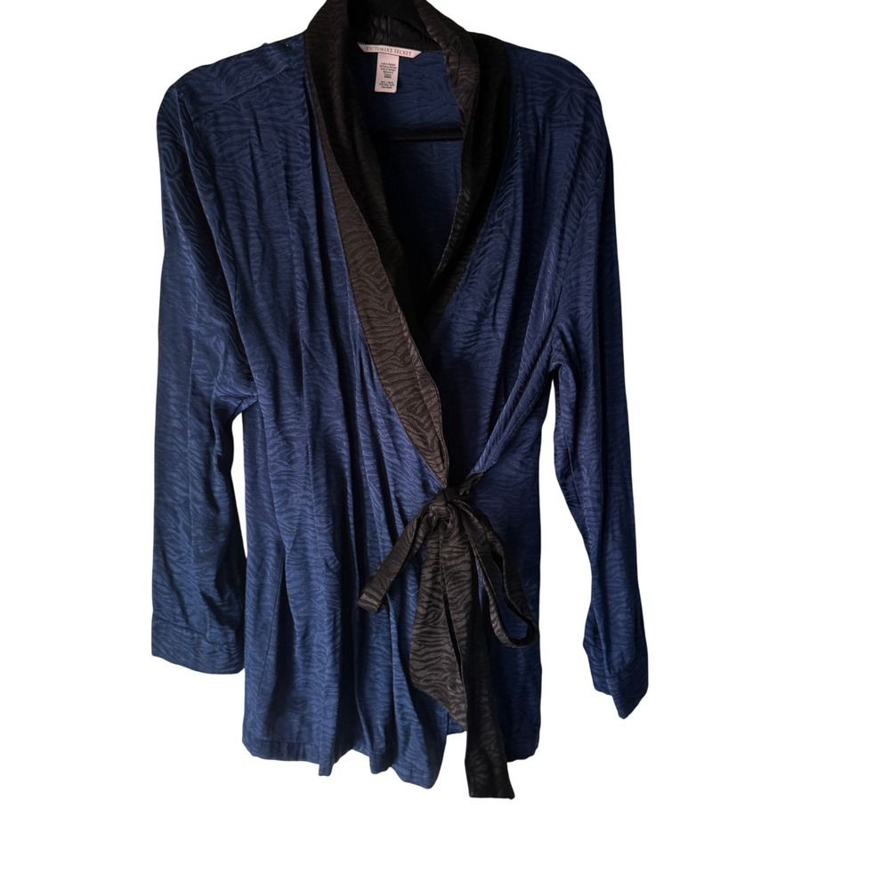 Victoria's Secret Blue Animal Print Kimono Robe M L Wrap Tie Luxury Loungewear